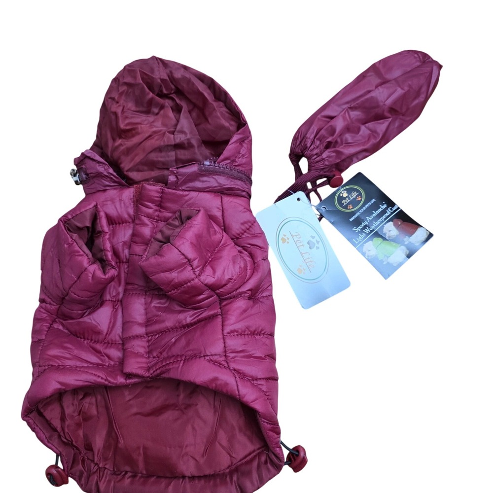 Pet Life Sporty Avalanche Weatherproof Dog Coat Burgundy‎ XS with Travel Pouch